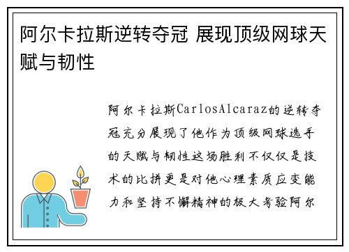 阿尔卡拉斯逆转夺冠 展现顶级网球天赋与韧性 